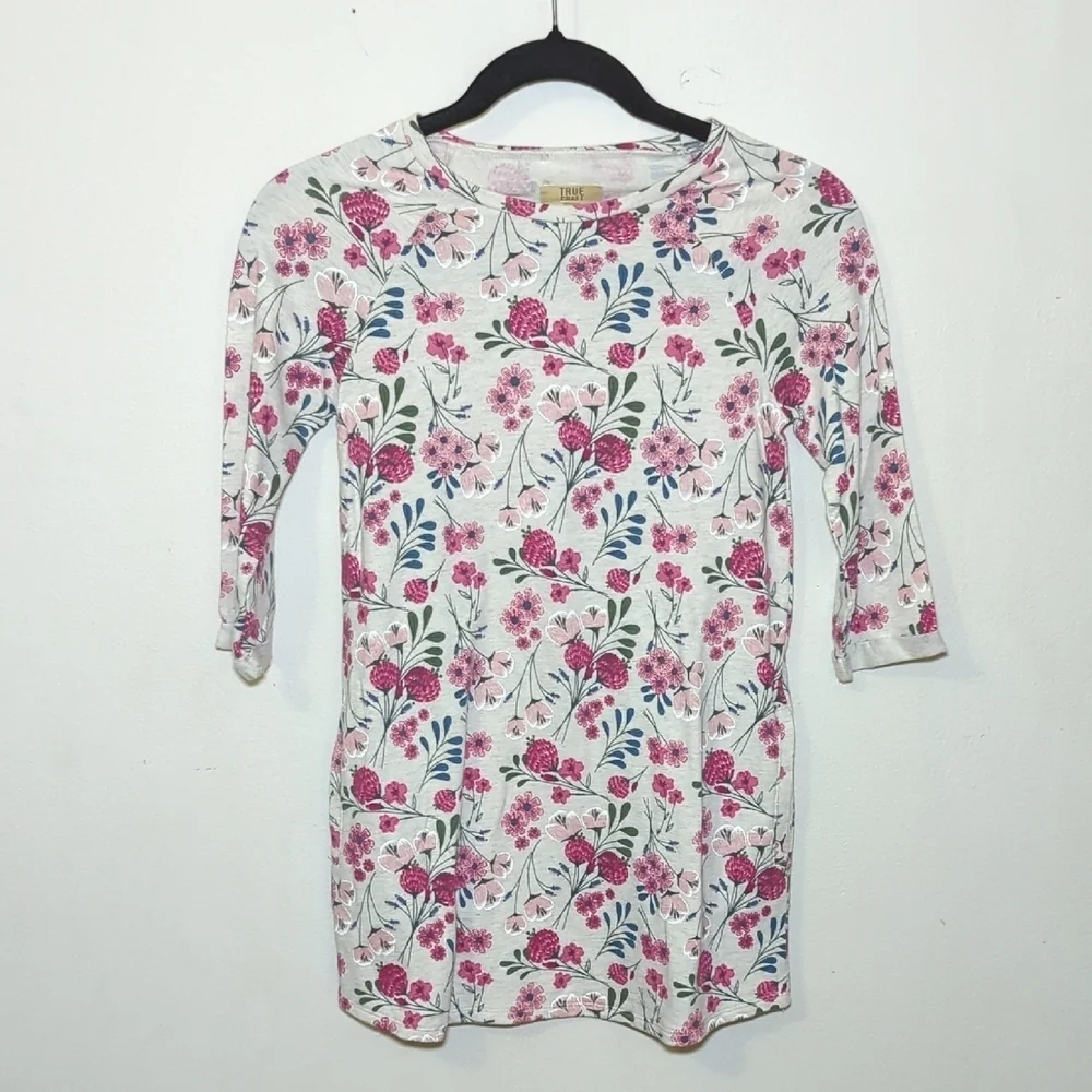True Craft Gray & Pink Floral Dress with Pockets Girls Size 8